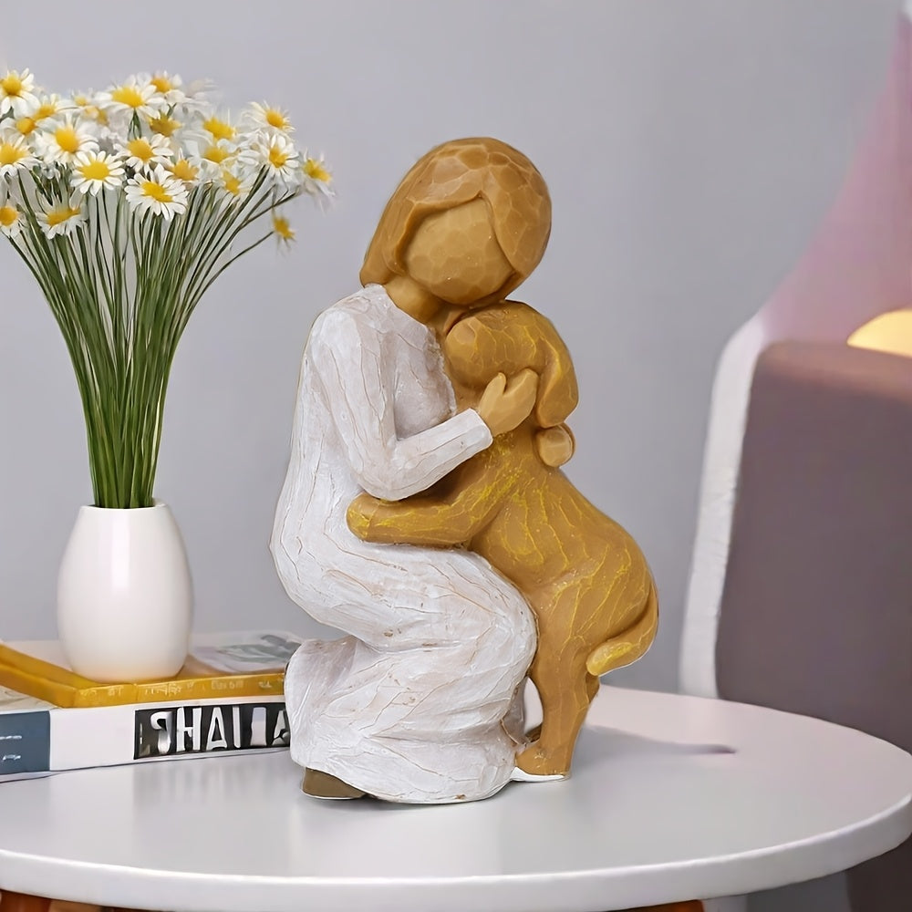 Charming Hand-Painted Friendship Willow & Dog Figurine - Heartwarming Hug Pose, Perfect for Home Decor & Gifts, Perfect for Room Decor