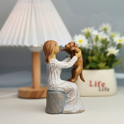 Girl Hugging Dog Statue,.willow Tree Figurines.Gift For Dog Mom, Pet Cat Memorial Gift, Collectible Hand-painted Cat Statue Decorations, Willow Style Hand-painted Statue Ornament, Love, Friendship, Holiday Memorial Gift