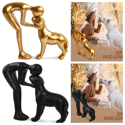 Dog Sculpture Home Decor Cute for Man and Dog Statue Decoration for Office, Living Room, Bedroom, Home, Memory Gifts for Pet Lovers