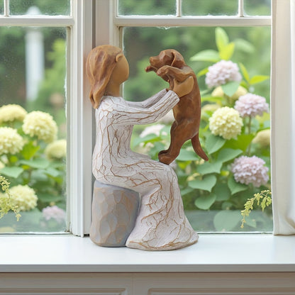 Girl Hugging Dog Statue,.willow Tree Figurines.Gift For Dog Mom, Pet Cat Memorial Gift, Collectible Hand-painted Cat Statue Decorations, Willow Style Hand-painted Statue Ornament, Love, Friendship, Holiday Memorial Gift