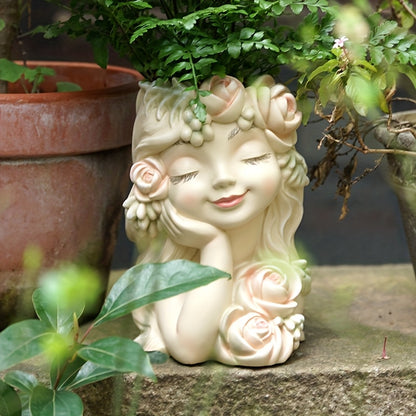 1 Set Resin Fairy Flowerpot, Princess with Pink Roses And Leaves Decoration, Suitable for Garden Courtyard Succulents