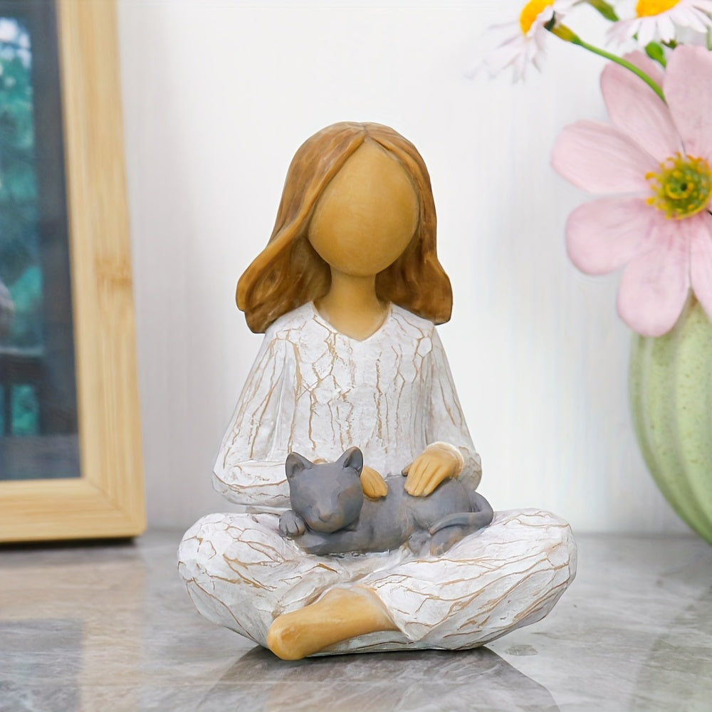 Yoga Meditation Statue Gifts For Women - Mini Yoga Girl With Dog Decor For Shelf Desk Home Office Yoga Decor As Yoga Lover Cute Birthday Gifts Hand-Painted Sculpted Resin Zen Decoration Table Ornament