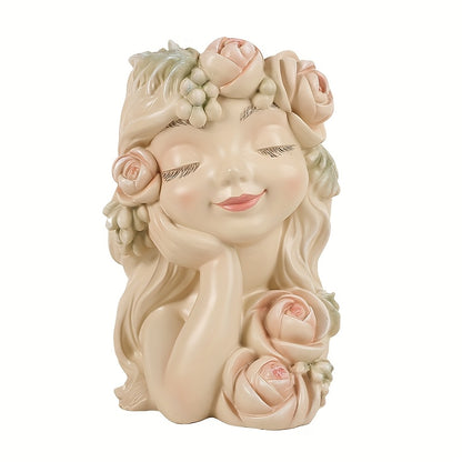 1 Set Resin Fairy Flowerpot, Princess with Pink Roses And Leaves Decoration, Suitable for Garden Courtyard Succulents