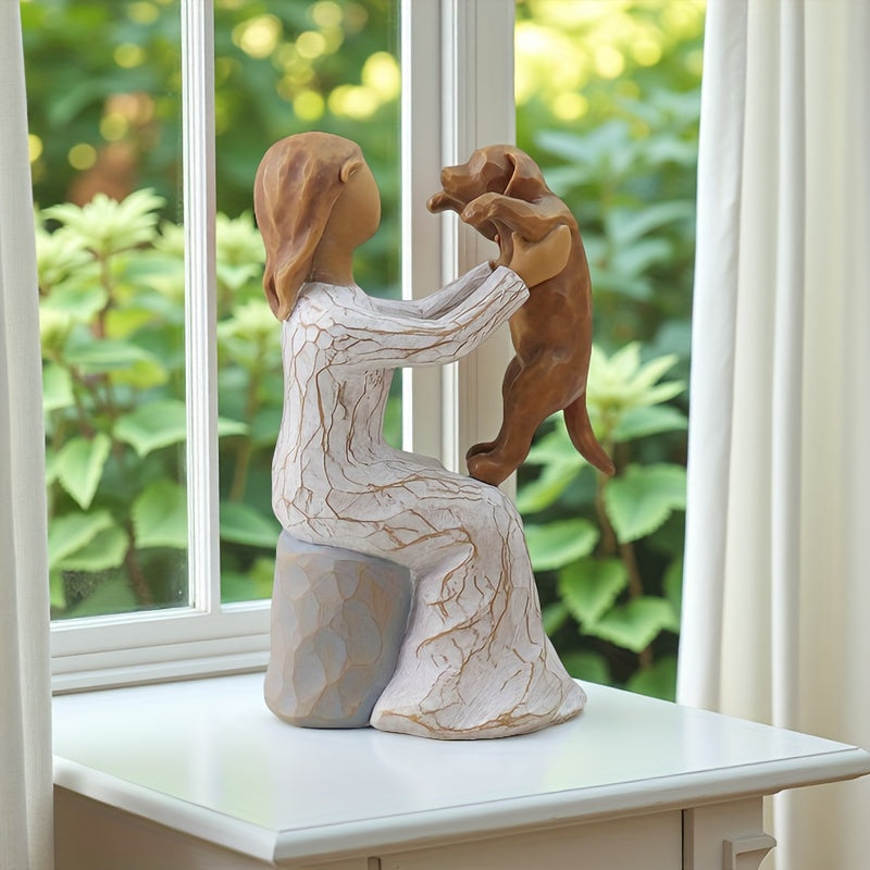 Girl Hugging Dog Statue,.willow Tree Figurines.Gift For Dog Mom, Pet Cat Memorial Gift, Collectible Hand-painted Cat Statue Decorations, Willow Style Hand-painted Statue Ornament, Love, Friendship, Holiday Memorial Gift