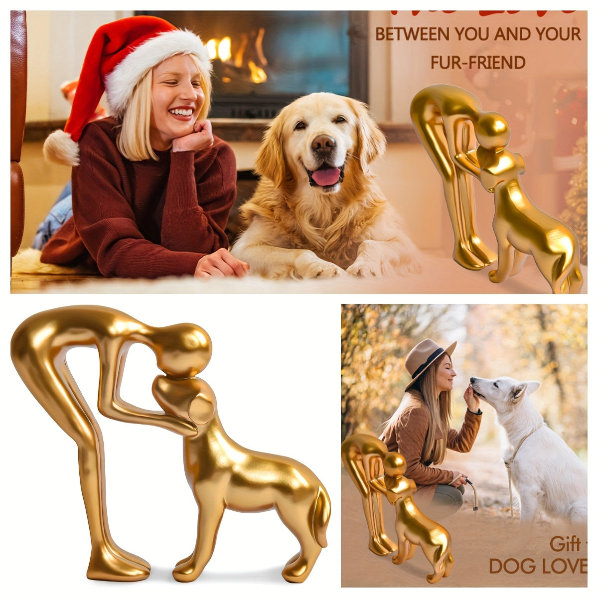 Dog Sculpture Home Decor Cute for Man and Dog Statue Decoration for Office, Living Room, Bedroom, Home, Memory Gifts for Pet Lovers