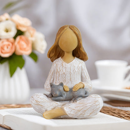Yoga Meditation Statue Gifts For Women - Mini Yoga Girl With Dog Decor For Shelf Desk Home Office Yoga Decor As Yoga Lover Cute Birthday Gifts Hand-Painted Sculpted Resin Zen Decoration Table Ornament