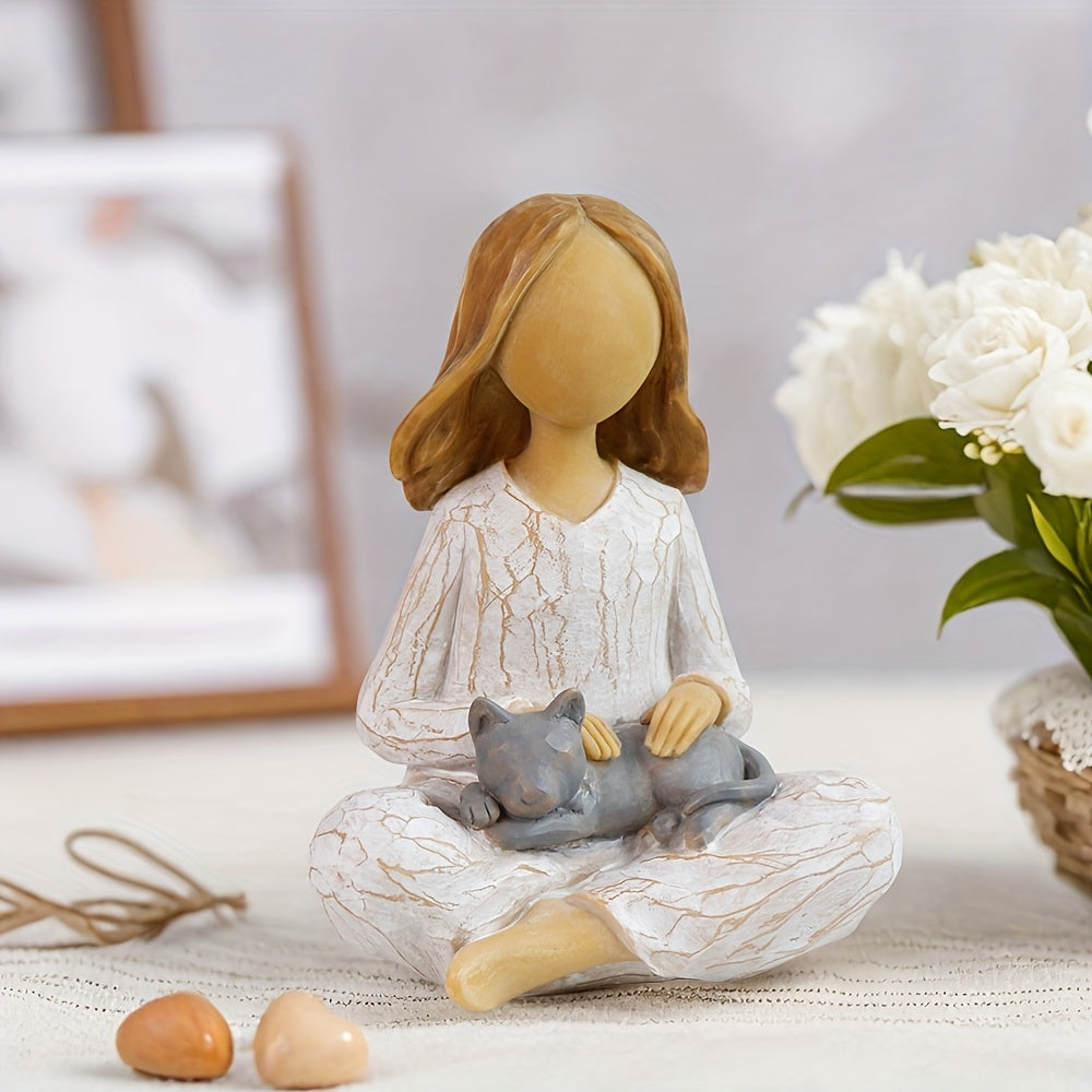 Yoga Meditation Statue Gifts For Women - Mini Yoga Girl With Dog Decor For Shelf Desk Home Office Yoga Decor As Yoga Lover Cute Birthday Gifts Hand-Painted Sculpted Resin Zen Decoration Table Ornament
