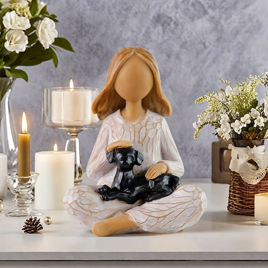 Willow Tree Figurines Yoga Girl And Dog - Handmade Indoor And Outdoor Tabletop Decorations Symbolizing Human-dog Friendship, The Perfect Gift for Pet Lovers And Dog Lovers, Suitable for Room Decor, Home Decor, Living Decor