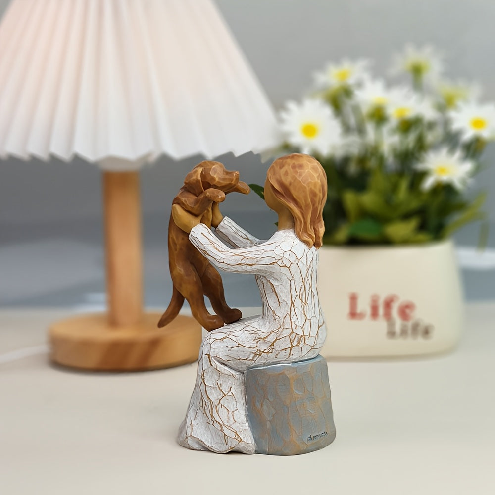 Girl Hugging Dog Statue,.willow Tree Figurines.Gift For Dog Mom, Pet Cat Memorial Gift, Collectible Hand-painted Cat Statue Decorations, Willow Style Hand-painted Statue Ornament, Love, Friendship, Holiday Memorial Gift