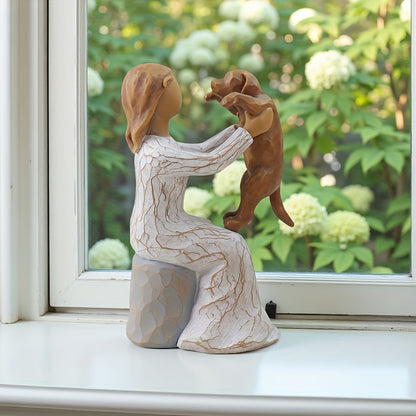 Girl Hugging Dog Statue,.willow Tree Figurines.Gift For Dog Mom, Pet Cat Memorial Gift, Collectible Hand-painted Cat Statue Decorations, Willow Style Hand-painted Statue Ornament, Love, Friendship, Holiday Memorial Gift