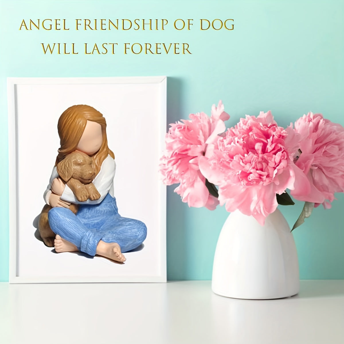 Gift for Dog Lovers, Hugging Dog Memorial Statue Ornament Home Decoration, Best for Christmas, Perfect for Thanksgiving