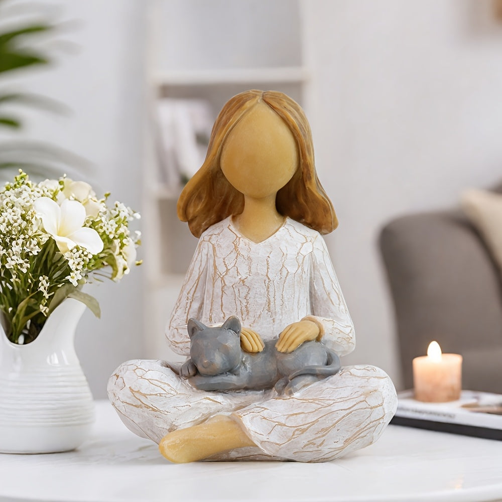 Yoga Meditation Statue Gifts For Women - Mini Yoga Girl With Dog Decor For Shelf Desk Home Office Yoga Decor As Yoga Lover Cute Birthday Gifts Hand-Painted Sculpted Resin Zen Decoration Table Ornament