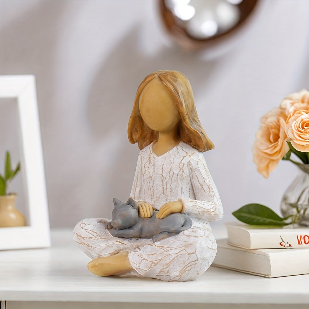 Yoga Meditation Statue Gifts For Women - Mini Yoga Girl With Dog Decor For Shelf Desk Home Office Yoga Decor As Yoga Lover Cute Birthday Gifts Hand-Painted Sculpted Resin Zen Decoration Table Ornament