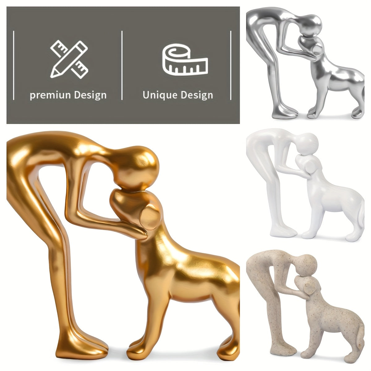 Dog Sculpture Home Decor Cute for Man and Dog Statue Decoration for Office, Living Room, Bedroom, Home, Memory Gifts for Pet Lovers