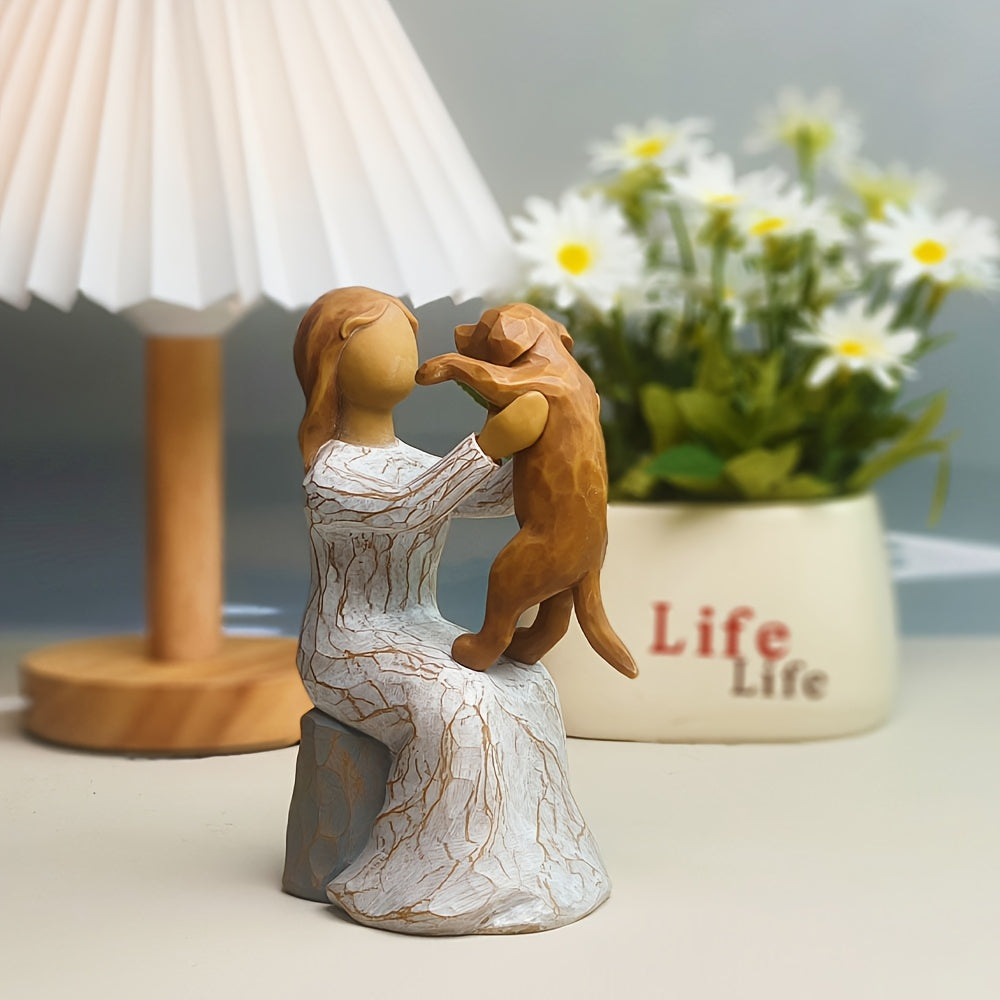 Girl Hugging Dog Statue,.willow Tree Figurines.Gift For Dog Mom, Pet Cat Memorial Gift, Collectible Hand-painted Cat Statue Decorations, Willow Style Hand-painted Statue Ornament, Love, Friendship, Holiday Memorial Gift